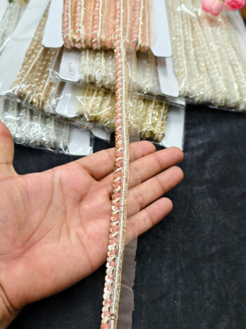 Handmade Jardoshi Work Saree Laces Border for Sarees & Dupattas ? 9 Meters, 0.5-Inch Traditional Embroidered Trim | Rose Gold