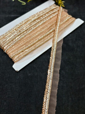 Handmade Jardoshi Work Saree Laces Border for Sarees & Dupattas ? 9 Meters, 0.5-Inch Embroidered Trim | Rose Gold