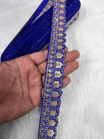 Indian Saree Lace Border Embroidered Trim - Floral Thread Decorative Ribbon (9 Meter) | Royal Blue
