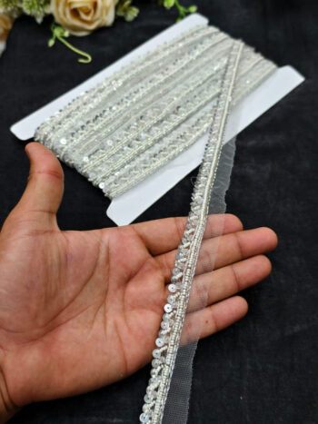 Handmade Jardoshi Work Saree Laces Border for Sarees & Dupattas ? 9 Meters, 0.5-Inch Traditional Embroidered Trim | Silver