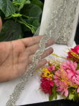 Handcrafted Cutdana & Diamond Lace Border on Net Fabric ? 9 Meters, 1-Inch Embellished Trim for Sarees & Lehengas | Silver