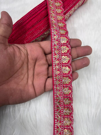 Indian Saree Lace Border Embroidered Trim - Floral Thread Decorative Ribbon (9 Meter) | Tomato