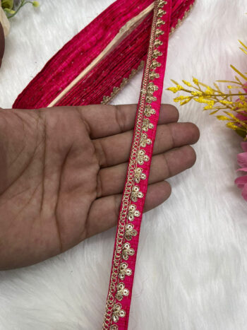 Embroidered Designer Lace, Indian Wedding Trims, Saree Border, Lace Reel 9 Meter (0.5 Inch Width) | Tomato