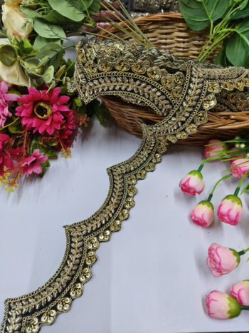 Handmade Cutdana Lace Borders ? Premium Quality, Intricate Embellishments for Sarees, Lehengas, Bridal Couture, and Luxury Home Decor - Dark Green