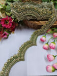 Handmade Cutdana Lace Borders – Premium Quality, Intricate Embellishments for Sarees, Lehengas, Bridal Couture, and Luxury Home Decor - Mahendi Green