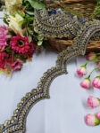 Handmade Cutdana Lace Borders – Premium Quality, Intricate Embellishments for Sarees, Lehengas, Bridal Couture, and Luxury Home Decor -  Navy Blue