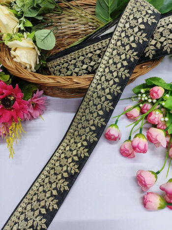 Beutiful Zari Work Embroidery Laces Dupattas Borders ? Premium Quality, Intricate Embellishments for Sarees, Lehengas, Bridal Couture, and Luxury Home Decor - Black