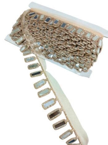 Handmade Cutdana Mirror Work Lace Borders ? Premium Quality, Intricate Embellishments for Sarees, Lehengas, Bridal Couture, and Luxury Home Decor - Rose Gold