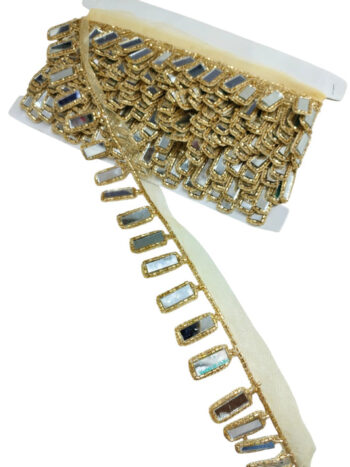 Handmade Cutdana Mirror Work Lace Borders ? Premium Quality, Intricate Embellishments for Sarees, Lehengas, Bridal Couture, and Luxury Home Decor - Antique Gold