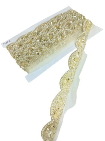 Antique Zardosi Blossom Net Scallop Lace with Pearls ? Premium Quality, Intricate Embellishments for Sarees, Lehengas, Bridal Couture, and Luxury Home Decor - Pani Gold