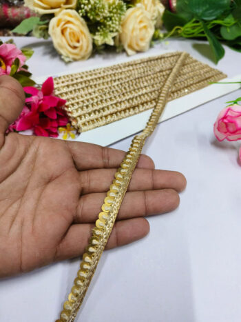 Handmade Coin + Jardoshi Trims Indian Embroidery Sari Border Crafting Saree Sewing Decorative Beach Bag Cushions Trimmings Ribbons Tape, Jewelry Making Trim, Table Runner Lace - Gold