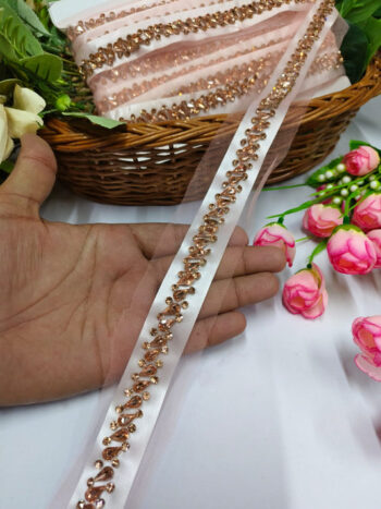 Daimond Cristal Lace Borders ? Premium Quality, Intricate Embellishments for Sarees, Lehengas, Bridal Couture, and Luxury Home Decor - Rose Gold