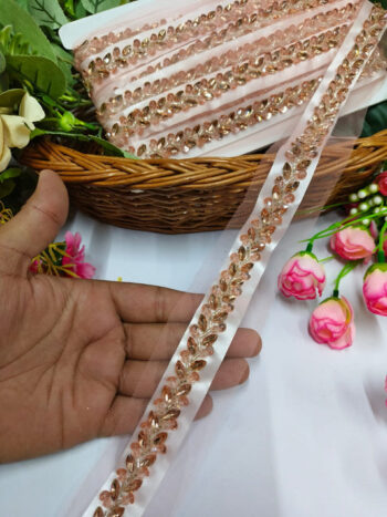 Daimond Cristal Lace Borders ? Premium Quality, Intricate Embellishments for Sarees, Lehengas, Dupattas, and Luxury Home Decor - Rose Gold
