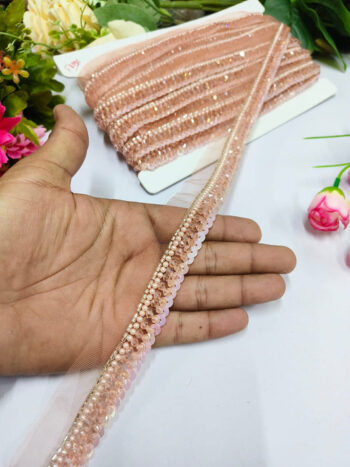 Deeps Creation Handmade Crystal laces Trims Indian Handmade Lace Borders ? Premium Quality, Intricate Embellishments for Sarees, Lehengas, Bridal Couture, and Luxury Home Decor - Rose gold
