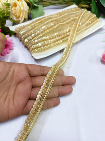 Deeps Creation Handmade Crystal laces Trims Indian handmade Lace Borders ? Premium Quality, Intricate Embellishments for Sarees, Lehengas, Bridal Couture, and Luxury Home Decor - Gold