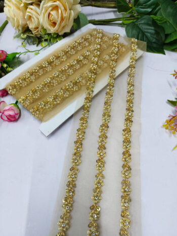 Deeps Creation New Jardoshi Handwork Lace Borders ? Premium Quality, Intricate Embellishments for Sarees, Lehengas, Dupattas, and Luxury Home Decor - Gold