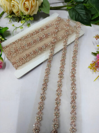 Deeps Creation New Jardoshi Handwork Lace Borders – Premium Quality, Intricate Embellishments for Sarees, Lehengas, Dupattas, and Luxury Home Decor - Rose Gold