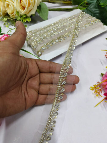 Deeps Creation New Stone Work Handmade Lace Borders ? Premium Quality, Intricate Embellishments for Sarees, Lehengas, Dupattas, and Luxury Home Decor - Pani Gold