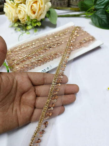 Deeps Creation New Stone Work Handmade Lace Borders ? Premium Quality, Intricate Embellishments for Sarees, Lehengas, Dupattas, and Luxury Home Decor - Rose Gold