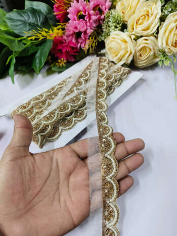 Deeps Creation New Jardoshi with Pearl Work Handmade Lace ? Premium Quality, Intricate Embellishments for Sarees, Lehengas, Bridal Couture, and Luxury Home Decor - Unique Gold