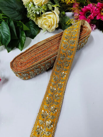 Deeps Creation New Jardoshi With Pearl Work Handwork Lace Borders ? Premium Quality, Intricate Embellishments for Sarees, Lehengas, Bridal Couture, and Luxury Home Decor - Dark Yellow