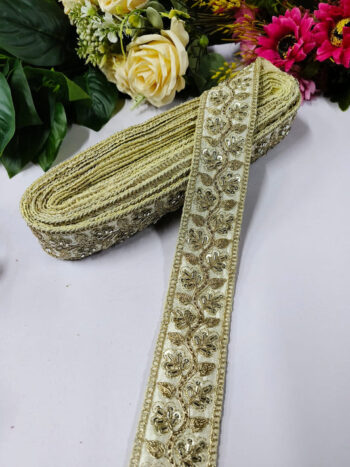 Deeps Creation New Jardoshi With Pearl Work Handwork Lace Borders ? Premium Quality, Intricate Embellishments for Sarees, Lehengas, Bridal Couture, and Luxury Home Decor - White
