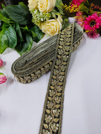 Deeps Creation New Jardoshi With Pearl Work Handwork Lace Borders ? Premium Quality, Intricate Embellishments for Sarees, Lehengas, Bridal Couture, and Luxury Home Decor - Black