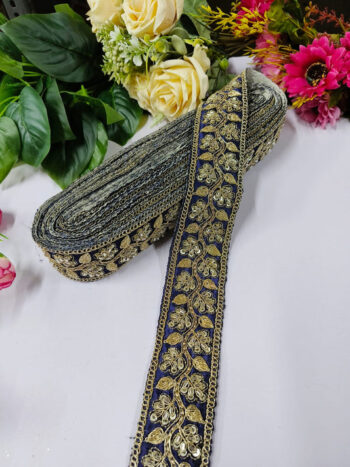 Deeps Creation New Jardoshi With Pearl Work Handwork Lace Borders ? Premium Quality, Intricate Embellishments for Sarees, Lehengas, Bridal Couture, and Luxury Home Decor - Nevy Blue
