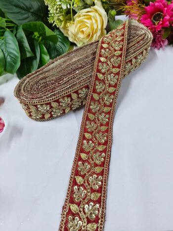 Deeps Creation New Jardoshi With Pearl Work Handwork Lace Borders ? Premium Quality, Intricate Embellishments for Sarees, Lehengas, Bridal Couture, and Luxury Home Decor - Marron
