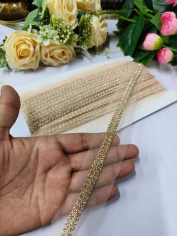 Deeps Creation Daimond and Jardoshi Work Laces For Use Dupattas Saree Borders Handmade Laces Premium Quality, Intricate Embellishments for Sarees, Lehengas, Bridal Couture, and Luxury Home Decor - Rose Gold