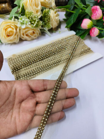 Deeps Creation Daimond and Jardoshi Work Laces For Use Dupattas Saree Borders Handmade Laces Premium Quality, Intricate Embellishments for Sarees, Lehengas, Bridal Couture, and Luxury Home Decor - Antique Gold