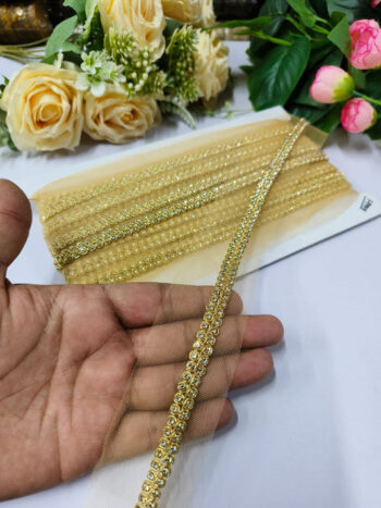 Deeps Creation Daimond and Jardoshi Work Laces For Use Dupattas Saree Borders Handmade Laces Premium Quality, Intricate Embellishments for Sarees, Lehengas, Bridal Couture, and Luxury Home Decor - Gold