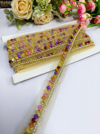 Deeps Creation Multi Beads and Jardoshi Work Laces For Use Dupattas Saree borders handmade laces Borders ? Premium Quality, Intricate Embellishments for Sarees, Lehengas, Dupattas, and Luxury Home Decor - Multicolor
