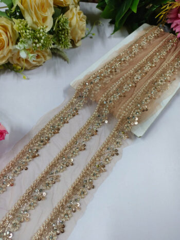 Daimond and Jardoshi Work Handmade Laces ? Premium Quality, Intricate Embellishments for Sarees, Lehengas, Bridal Couture, and Luxury Home Decor - Rose Gold