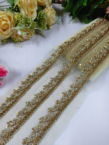 Daimond and Jardoshi Work Handmade Laces ? Premium Quality, Intricate Embellishments for Sarees, Lehengas, Bridal Couture, and Luxury Home Decor - Antique Gold