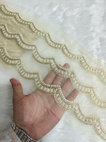 Handcrafted Pearl And Zardozi Lace Borders ? Premium Quality, Intricate Embellishments for Sarees, Lehengas, Bridal Couture, and Luxury Home Decor - Pani Gold