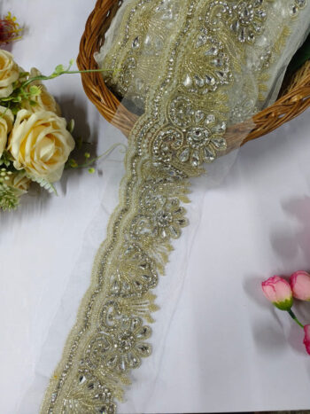 Handcrafted Stone Work with Cutdana Borders ? Premium Quality, Intricate Embellishments for Sarees, Lehengas, Bridal Couture, and Luxury Home Decor - Pani Gold