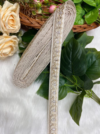 Gold Zari Work Embroidery Lace Borders - Perfect for Sarees, Dupattas, Lehengas, and Craft Projects | White