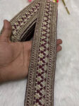 Elegant Embroidered Designer Lace Border ? 9 Meter Roll, 2.5 Inch Wide for Sarees, Dresses, and Crafts | Wine