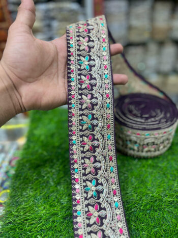 Embroidered Sari Lace Borders for Wedding Saree, Dupatta, Gowns, Lehenga ? 9 Meters, 2.5-Inch Width | Wine