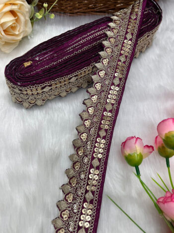 Beautiful Silk-Based Sequins Work Embroidery Trim - Elegant and Versatile | Wine