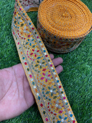 Embroidered Sari Lace Borders for Wedding Saree, Dupatta, Gowns, Lehenga ? 9 Meters, 2.5-Inch Width | Yellow