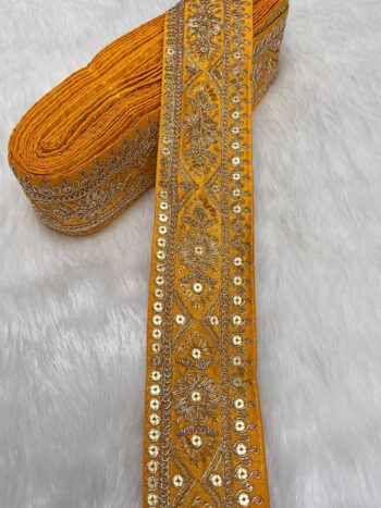 Embroidered Zari Lace ? Indian Wedding Trims, Saree Border, 2 Inch Wide Lace Reel (9 Mtr) | Yellow