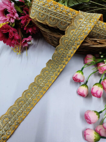 Embroidery Laces Saree Dupattas Borders ? Premium Quality, Intricate Embellishments for Sarees, Lehengas, Bridal Couture, and Luxury Home Decor - Yellow