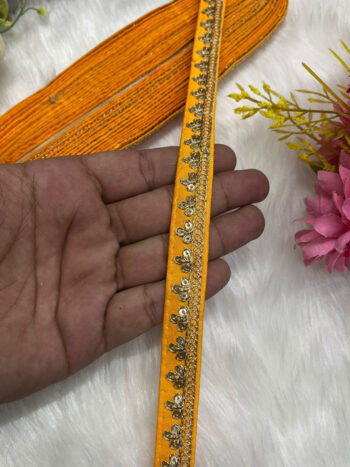 Embroidered Designer Lace, Indian Wedding Trims, Saree Border, Lace Reel 9 Meter (0.5 Inch Width) | Yellow