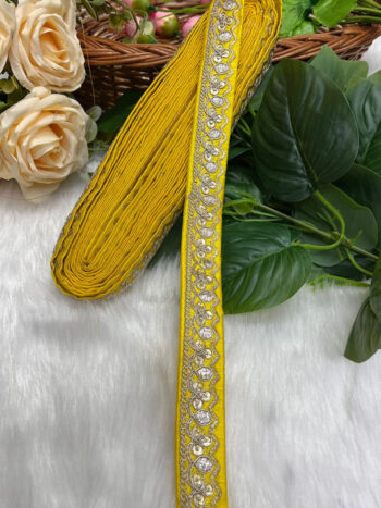 Gold Zari Work Embroidery Lace Borders - Perfect for Sarees, Dupattas, Lehengas, and Craft Projects | Yellow