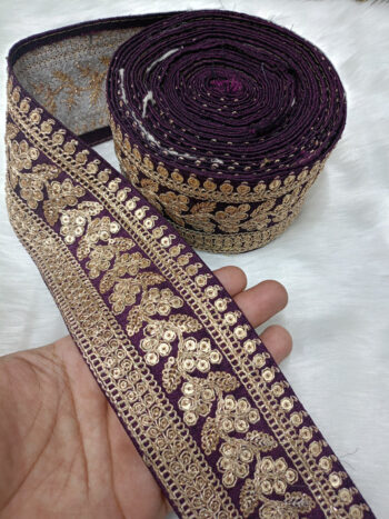 Embroidered Saree in Royal Purple 9-Meter Roll