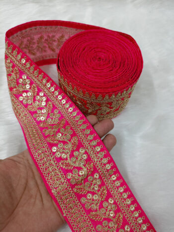 Embroidered Saree in Vivid Strong Pink 9-Meter Roll