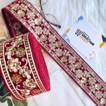 uniquemart Beautiful Maroon Golden Flower Zari Work Vel...