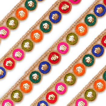 Embroiderymaterial Colorful Lace with Golden Zari, Sequ...